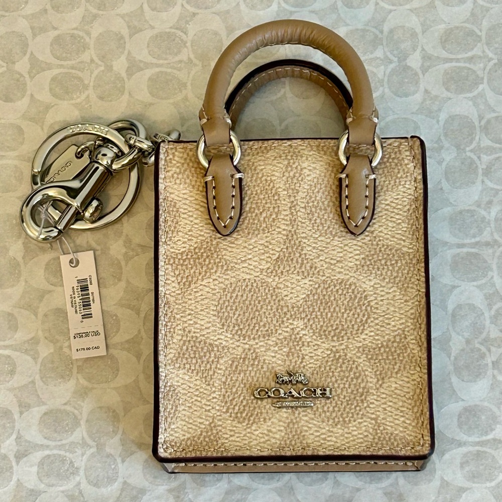 COACH NORTH SOUTH MINI TOTE BAG CHARM KEYCHAIN CX069 SIGNATURE CANVAS LEATHER